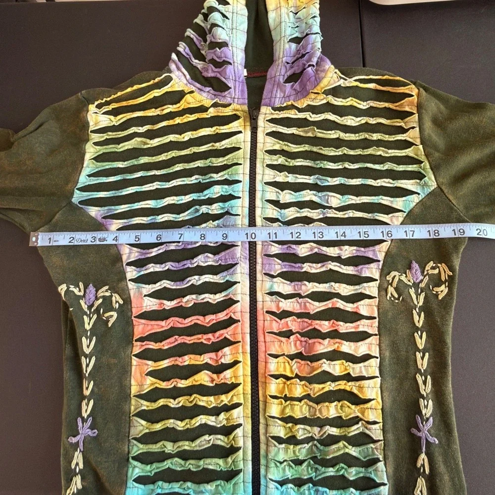 Rising International Hoodie Women's Green Tie-Dye Boho Artsy Festival Large